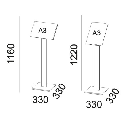 Måttuppgifter för PixQuick floor golvställ i A3-format