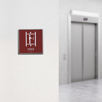 Signcode 150x150mm, väggvisninssystem med röd taktil hiss-skylt