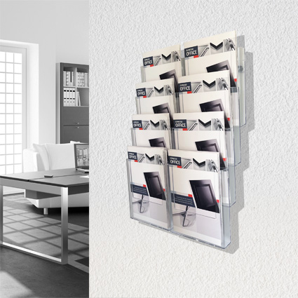 8st A4-broschyrfack inkl. monteringsskena för vägg