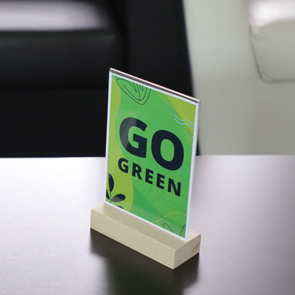 Wood menu A6 dubbelsidig bordsskylt med enkelt informationsbyte