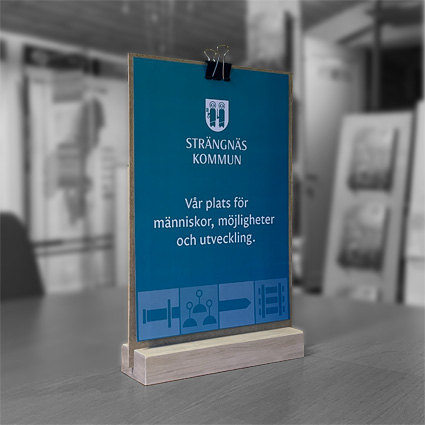 Wood menu bordsskylt med kl�mma f�r A4